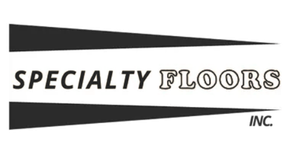 Logo for Specialty Floors, Inc., with black text and angled trapezoid shapes.