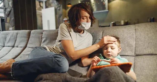 Mom with her sick child.