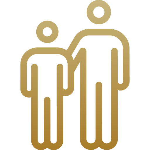 A gold icon of a parent and a child