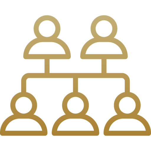A gold icon of a hierarchy of people