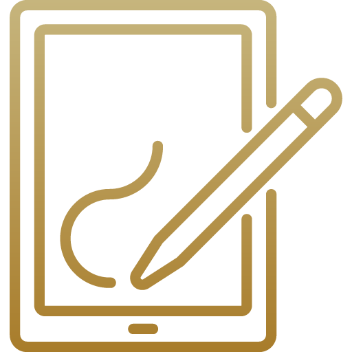 An icon of a tablet with a pen on it