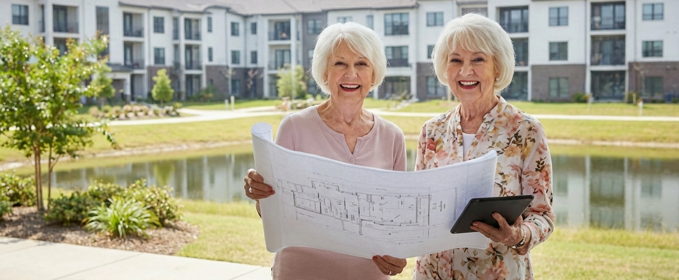 Senior holding blueprints for their community