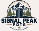 Signal Peak Pots logo with mountain, pine trees, and a portable toilet; &ldquo;High Country Clean&rdquo; text