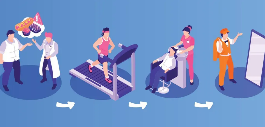 Isometric of men losing weight in different ways.