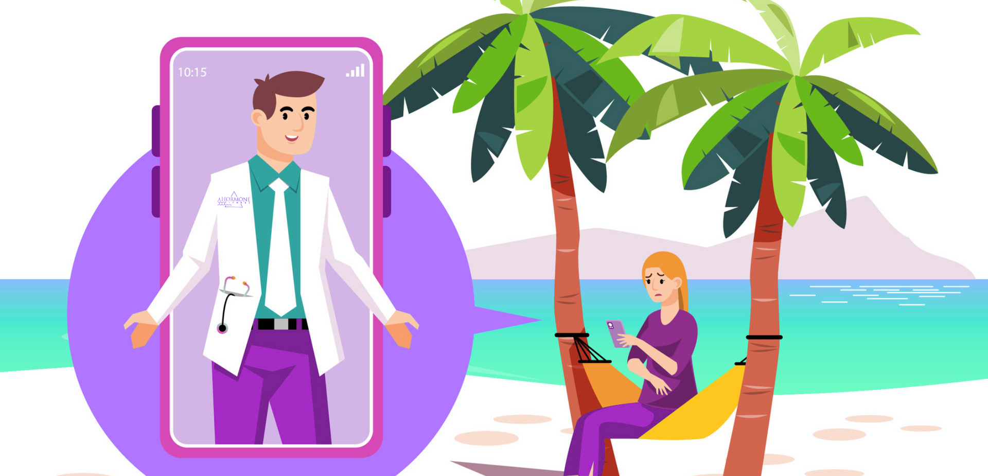 A doctor is talking to a patient on the beach through a phone: A telemedicine approach.