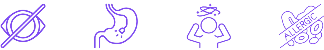 A set of four drawings related to side effects of Semaglutide.