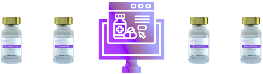 Three bottles of vaccine are sitting next to each other in front of a computer screen.