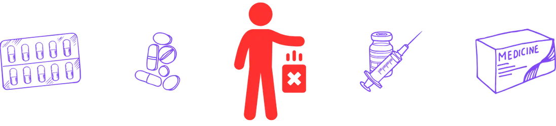 A red silhouette of a man holding a bottle with an x on it.