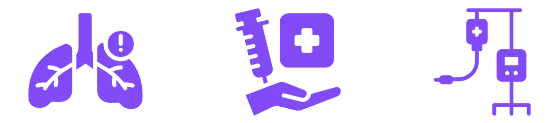 A set of purple medical icons on a white background.