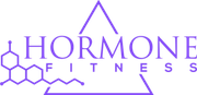 A purple logo for hormone fitness with a triangle and a chemical structure.