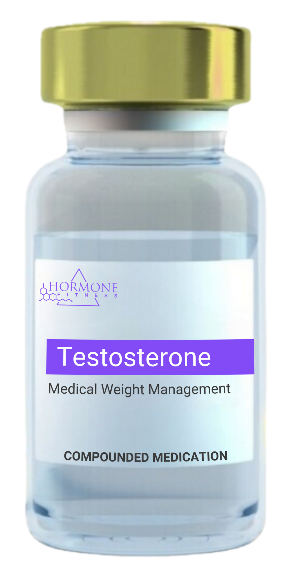 A vial of testosterone is shown on a white background.