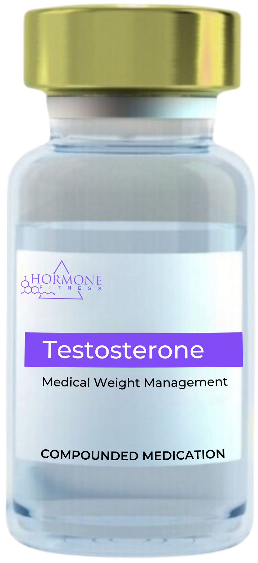 A vial of testosterone is shown on a white background.