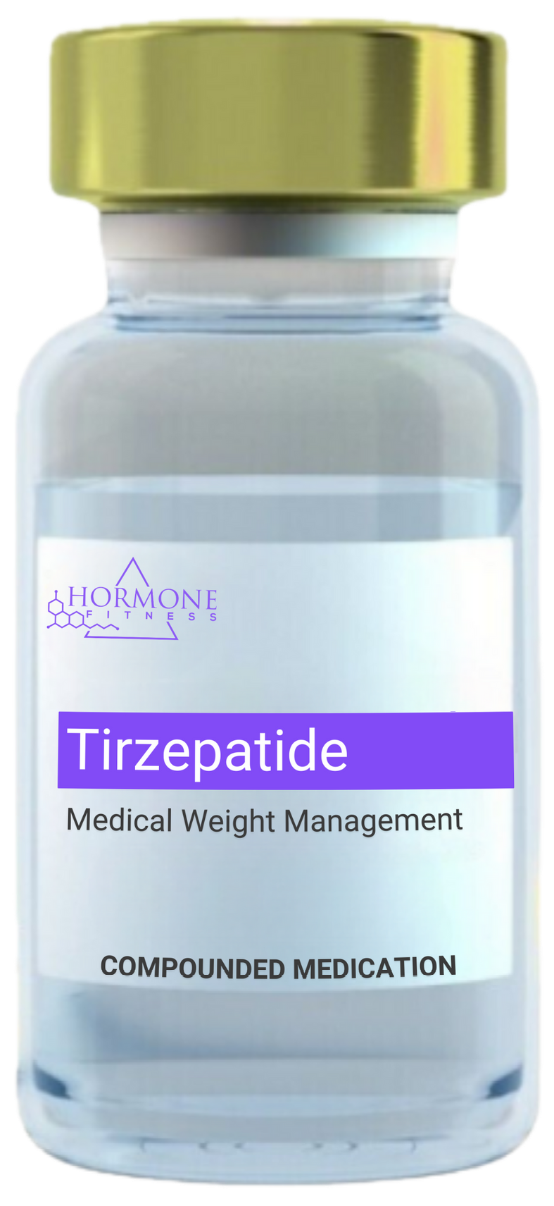 A bottle of tirzepatide medical weight management compounded medication