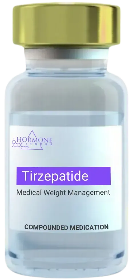 A bottle of tirzepatide medical weight management compounded medication