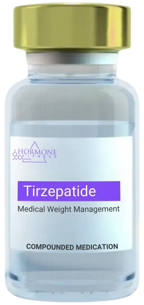 A bottle of tirzepatide medical weight management compounded medication