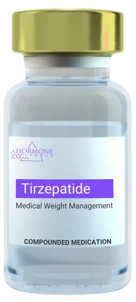 A bottle of tirzepatide medical weight management compounded medication