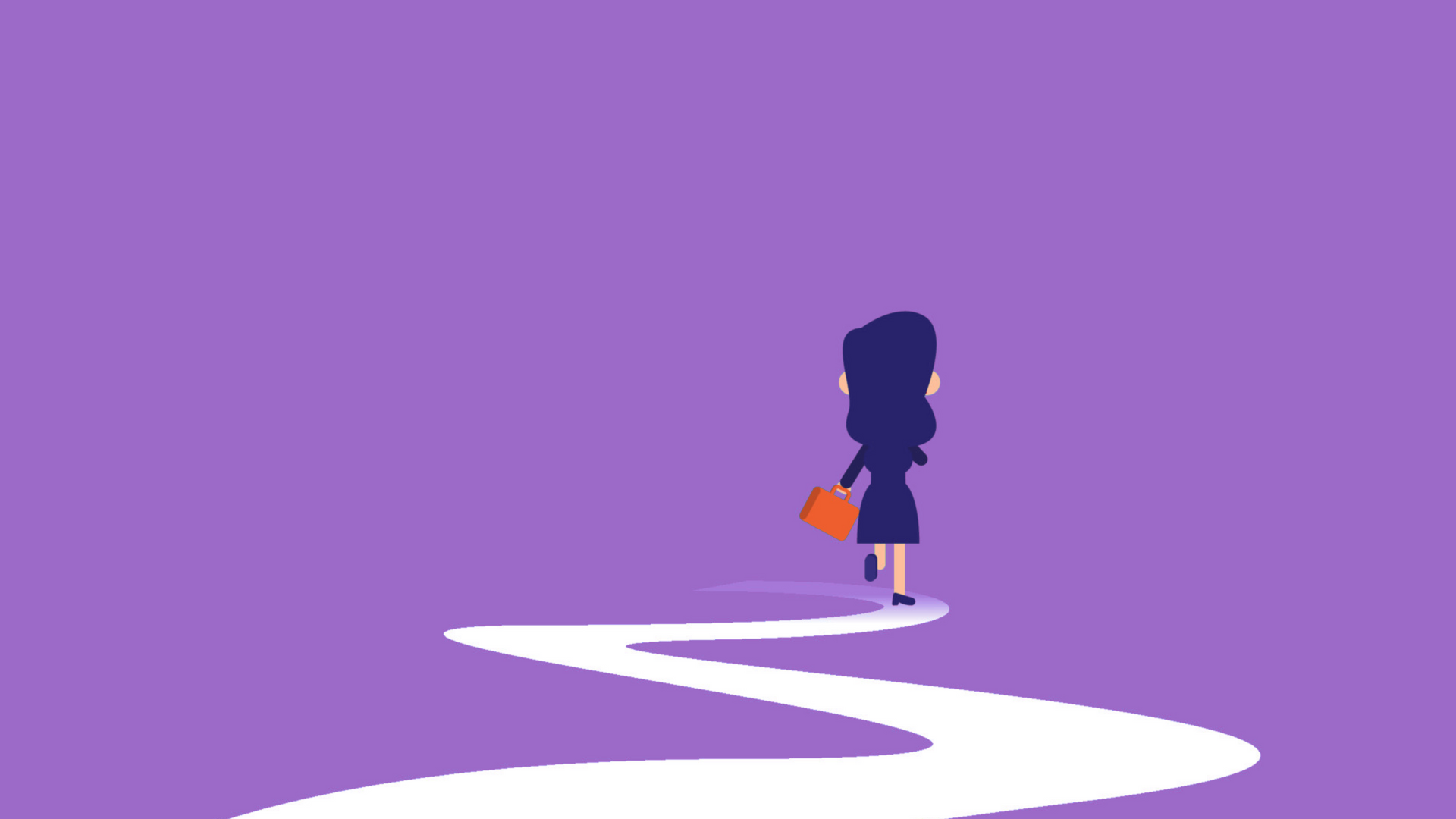 A woman is walking down a path holding a briefcase.