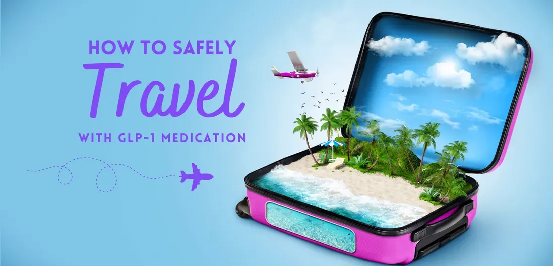 A pink suitcase with a tropical island inside of it.