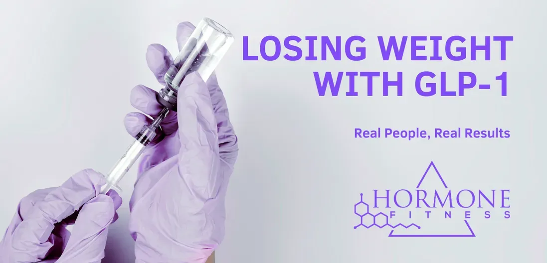 A person wearing purple gloves is filling up a syringe with GLP-1 medication in a vial.