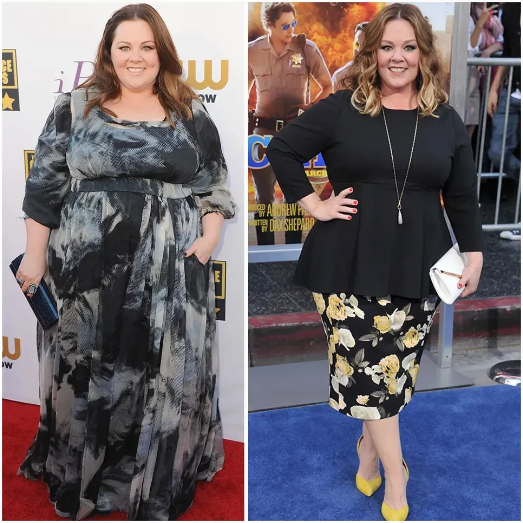 American actress, screenwriter, and producer Melissa McCarthy weight loss before and after.