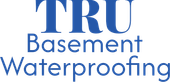 Blue logo for TRU Basement Waterproofing with the word "TRU" in large, bold letters over the text "Basement Waterproofing."