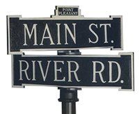 A street sign for main st. and river rd.