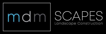 A logo for a company called mdm scapes landscape construction