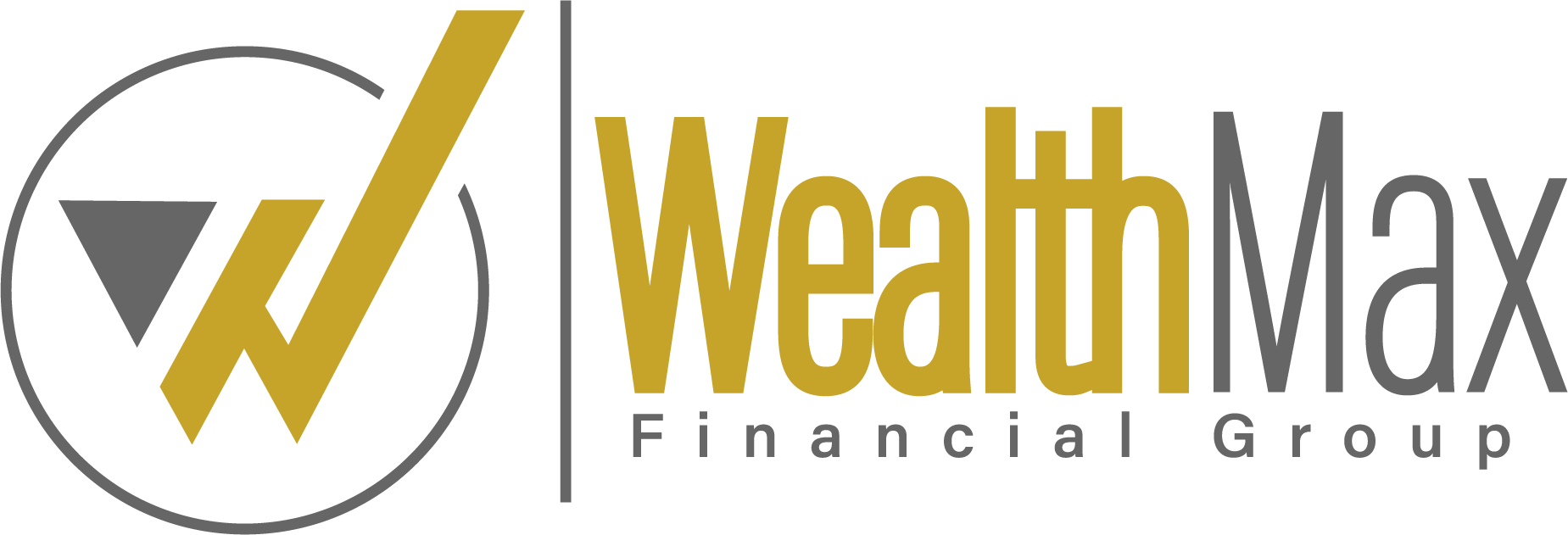 A logo for wealth max financial group with a check mark in the middle.