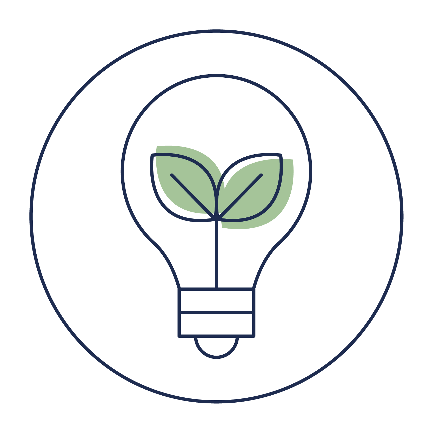 Sagoma di una lampadina con foglie verdi all'interno, a suggerire un'idea ecologica.