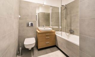 bathroom interiors with a fancy mirror