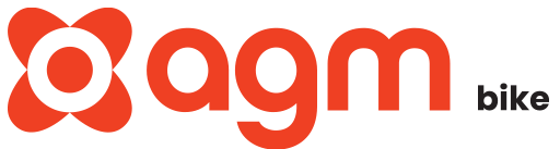 Logo van AGM-fiets: rode abstracte bloemvorm, met 