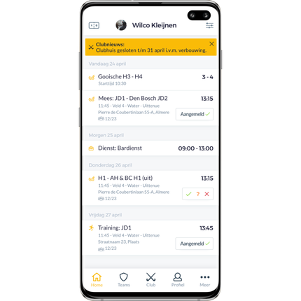 Afbeelding van telefoon met Club App