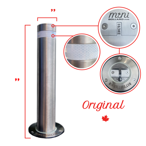 A stainless steel pole with the word mini on it