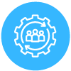 A group of people are connected to each other in a gear.