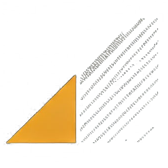 Orange triangle pointing left next to a diagonal list of text.