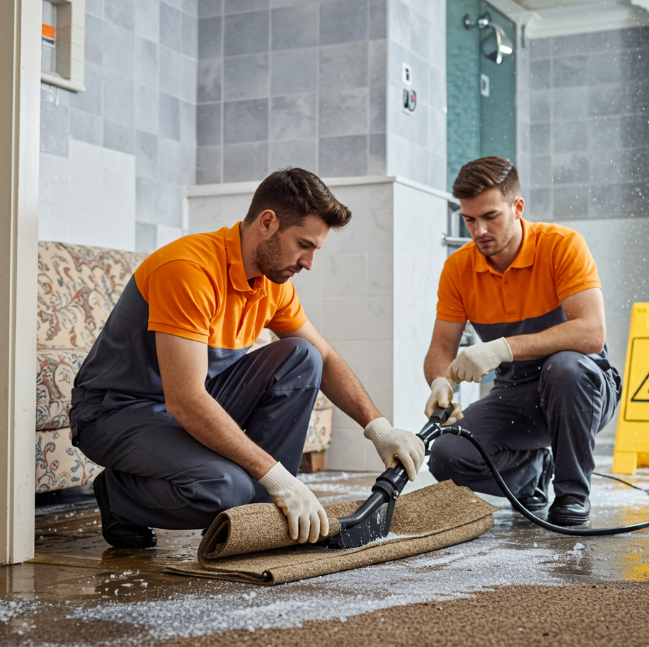 “RCS Builders technician setting up drying equipment for water damage in a Chandler, AZ home.”