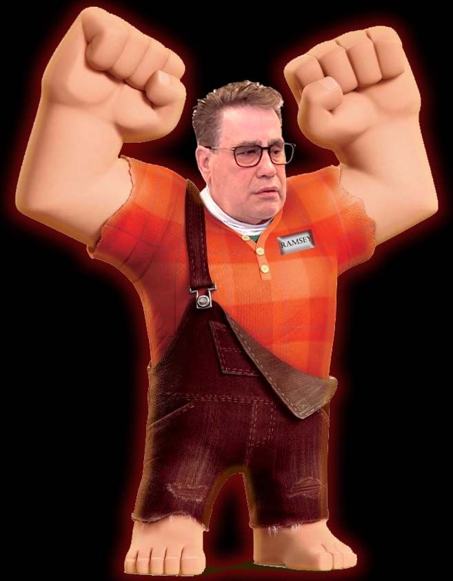 A man with glasses and overalls is a cartoon character from wreck it ralph