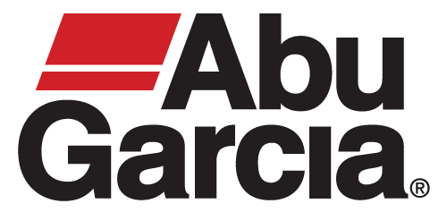 The abu garcia logo is black and red on a white background.