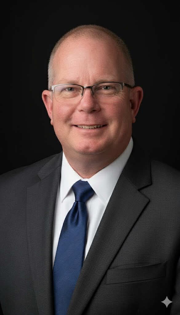 A woman is sitting at a desk with a laptop and a vase of flowers.