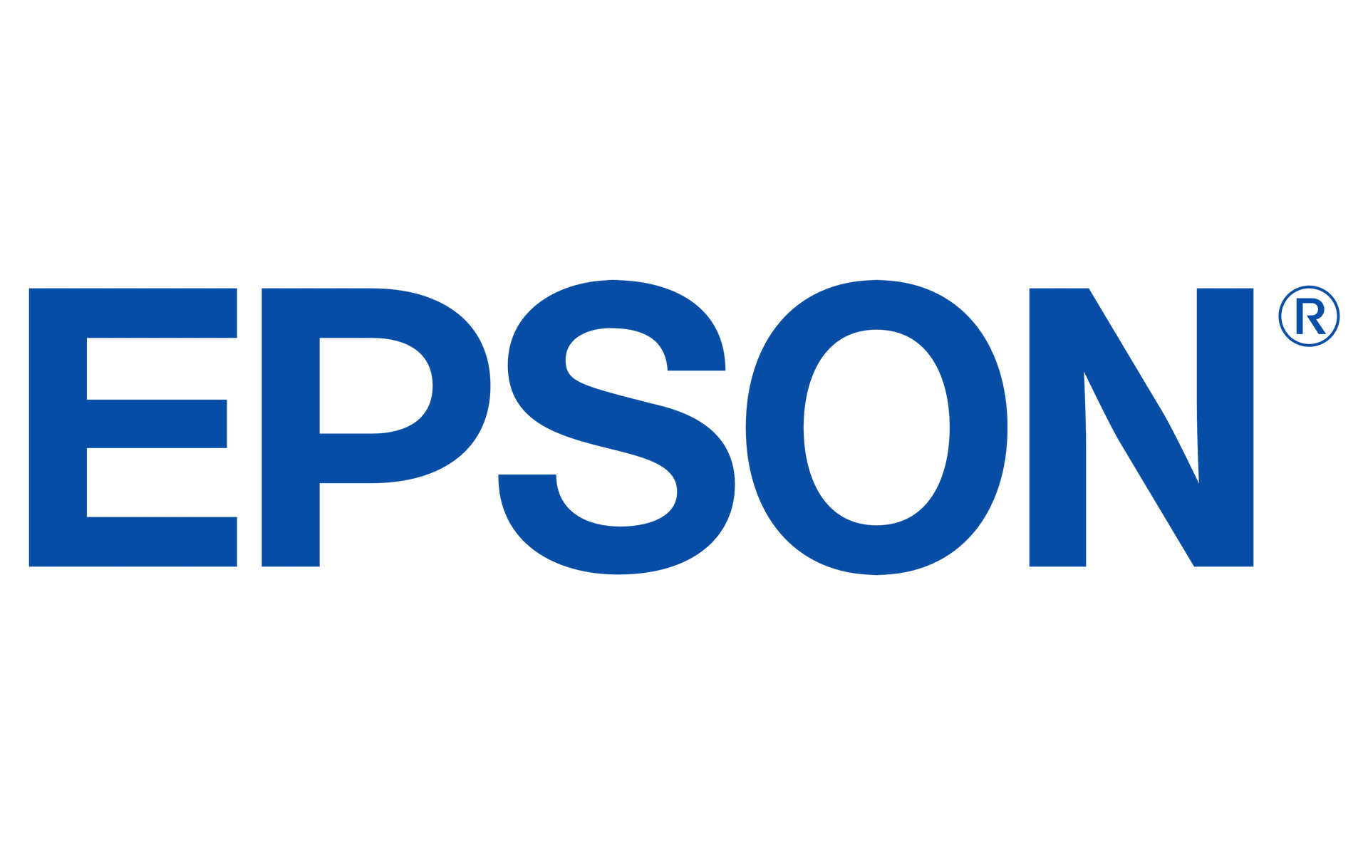 The epson logo is blue and white on a white background.