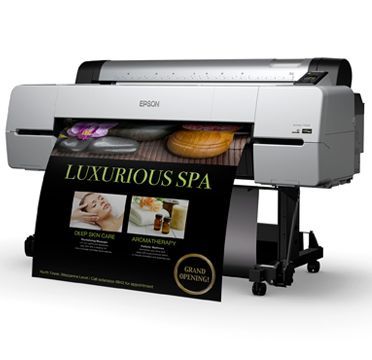 An epson printer is printing a poster for a luxurious spa