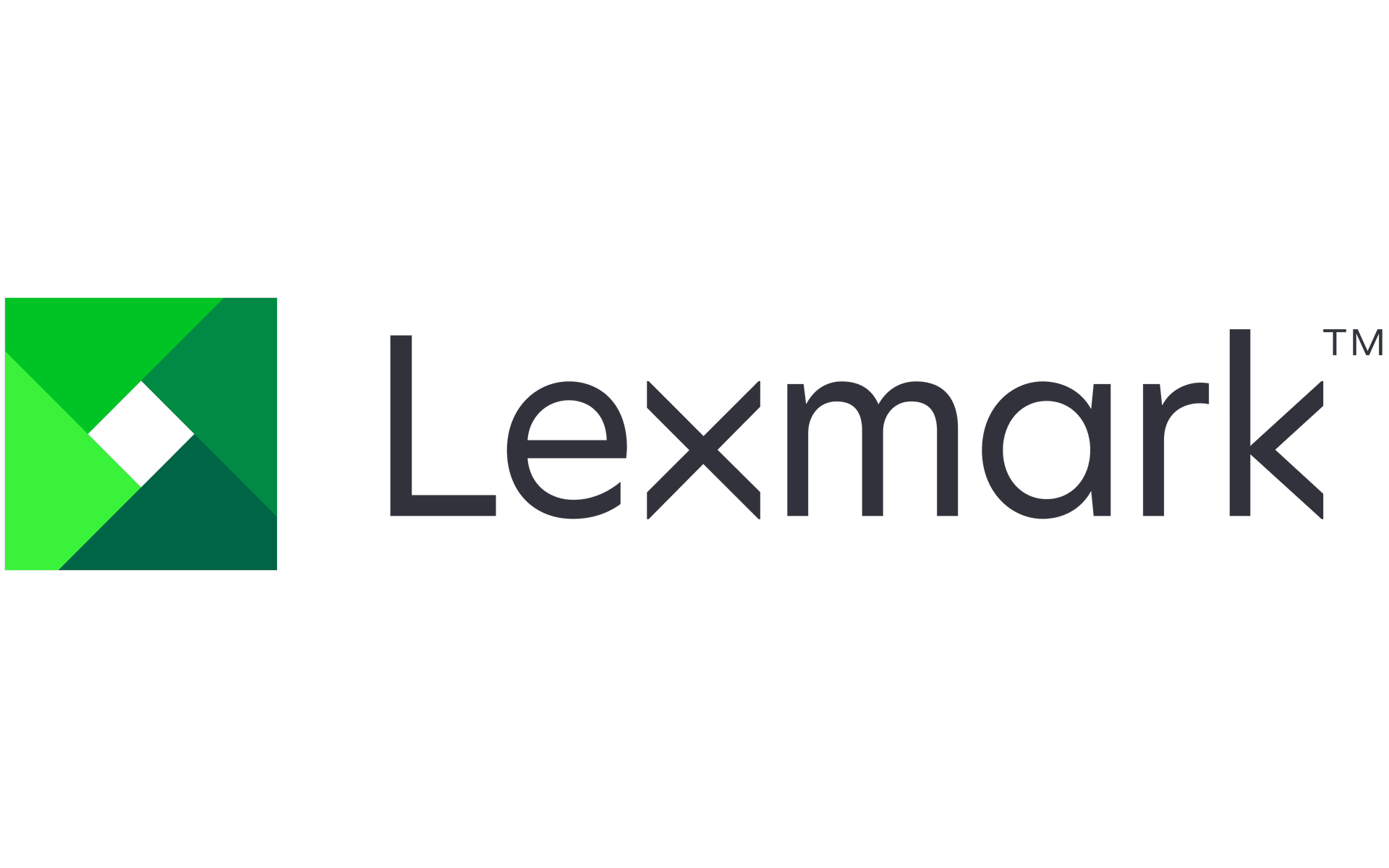 The lexmark logo is a green and white logo with a diamond in the middle.