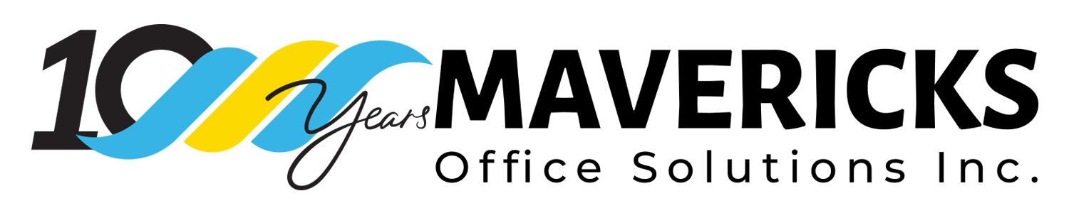 The logo for mavericks office solutions inc. is blue and yellow.