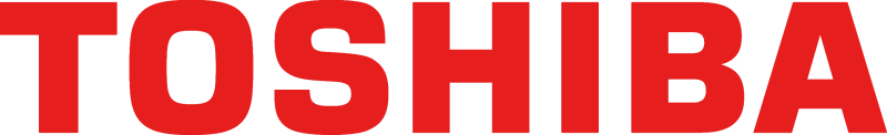 A red toshiba logo on a white background