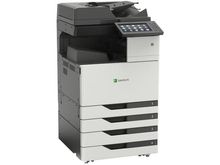 Lexmark multifunction printer with touch screen and multiple paper trays.