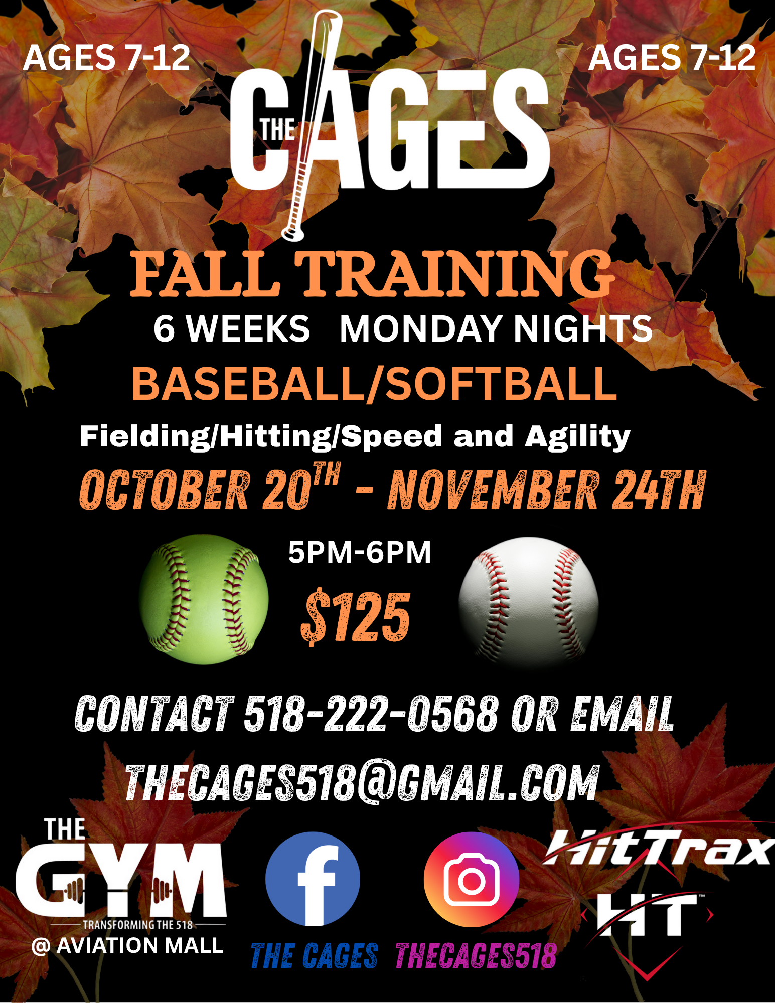 A poster for fall training for baseball and softball