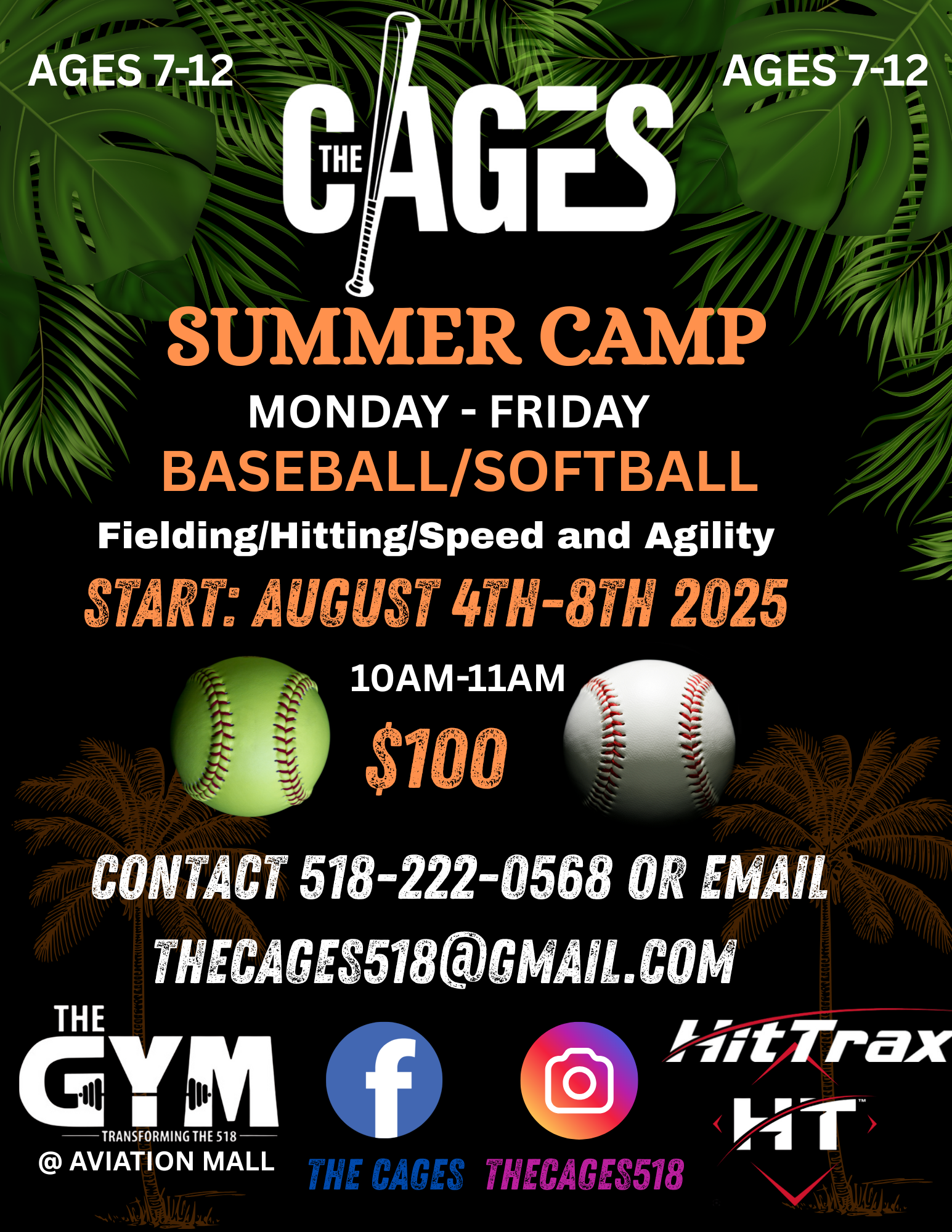 A poster for the cages spring break baseball and softball