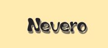 Logo: de naam 'Nevero' in zwarte speelse letters op een lichtgele achtergrond