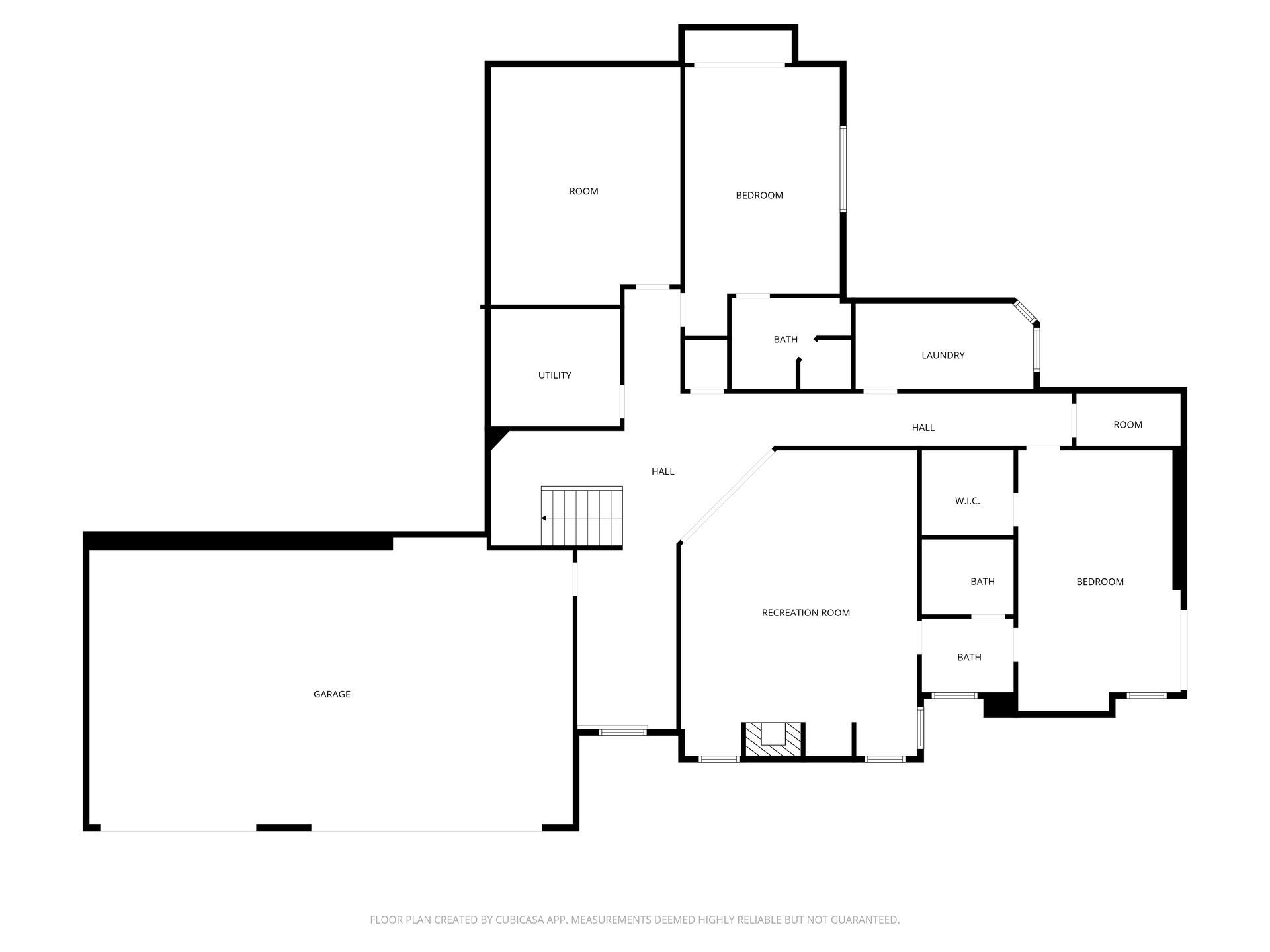 Level 1 floor plan showing the walk-out lower level, entertainment areas, and guest accommodations at 2490 Silver Cloud Dr.