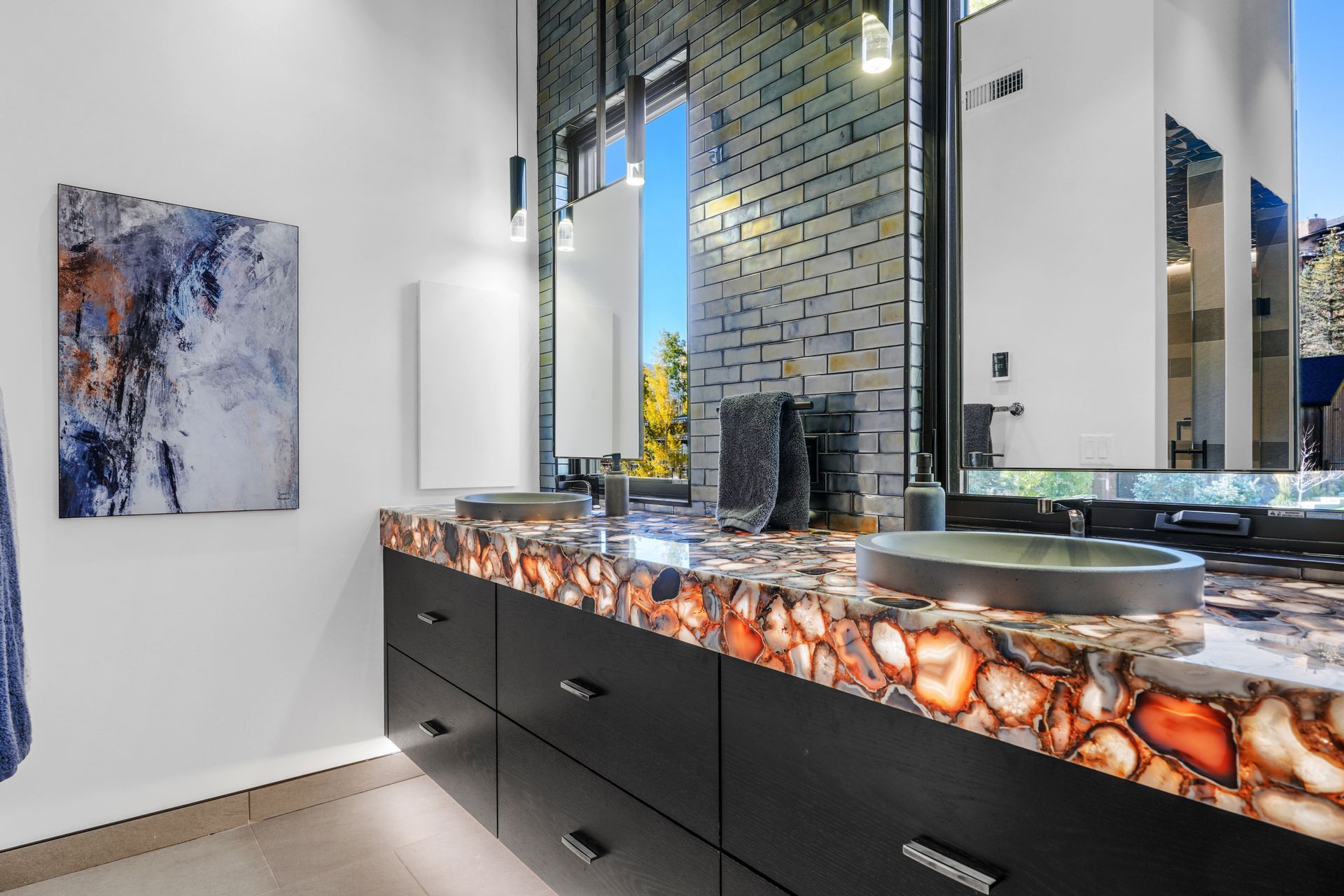 Spa Bathroom with Lit Agate Vanity and Heated Floors - Park City Luxury Home